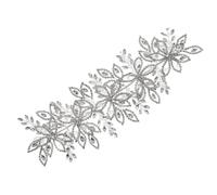 Rhinestone Wedding Headpiece for Bride, Bridal Hair Accessory with Silver Leaf Details, Glass Rhinestone Headband for Wedding Party Photos, 10.23 in 26 cm Flexible Chain Design