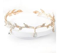 Rhinestone Wedding Tiara Crown For Bride Elf Princess Fairy Crystal Pendent Headband Crown For Women Girl(Golden color)