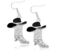 Rhinestone Western Boots Earrings Cowgirl Cowboy Enamel Hat Bohemian Rodeo Boot Drop Dangle Earrings for Women