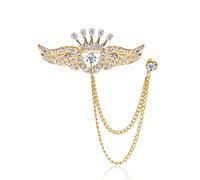 Rhinestone Wings Hanging Chain Brooch Crown Lapel Pin Men Collar Pins Cubic Zircon Angel Wings Suit Pin Vintage Crystal Wedding Brooch Pin Gifts, Metal, rhinestone