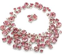 Rhinestones, 100pcs/bag Mix Size Glass Crystal Stones Clothing Loose Beads Silver Claw Setting Sew On Rhinestones DIY Wedding Dress(Pink)