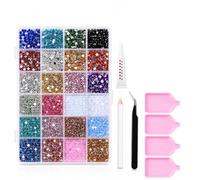 Rhinestones, 24 Colours Kit with Glue, 4000Pcs Flat Sparkling Round Gems with Pen and Precision Tweezer, Nail Decor, Phone Cases, Face Painting, Costumes, Cups, DIY Crafts, DIY Enthusiasts (3mm)