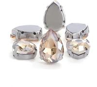 Rhinestones, 30pcs Glitter Drop Crystal Rhinestone Hand Sew On Glass Stones Ornament Diamond Beads for Dress DIY Crafts Claw Drill Accessories(Beige,7x10mm 30pcs)