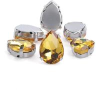 Rhinestones, 30pcs Glitter Drop Crystal Rhinestone Hand Sew On Glass Stones Ornament Diamond Beads for Dress DIY Crafts Claw Drill Accessories(Gold,7x10mm 30pcs)