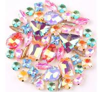 Rhinestones, 50Pcs/Bag Gold Claw Setting Sew On Rhinestone 11 Shapes Mix Lt Peach AB Color Glass Crystal Beads(Jelly AB Mix)