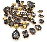 Rhinestones, 50Pcs/Bag Mix Shape Crystal Stones Sewing Gold Lace Claw Setting Glass Rhinestone DIY Shoes Clothing Accessories(Grey)