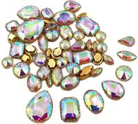 Rhinestones, 50Pcs/Bag Mix Shape Crystal Stones Sewing Gold Lace Claw Setting Glass Rhinestone DIY Shoes Clothing Accessories(Crystal Ab)