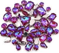 Rhinestones, 50Pcs/Bag Mix Shape Crystal Stones Sewing Sliver Claw Setting Glass Mocha AB Rhinestone DIY Bags/Shoes/Clothing Accessories(Red Ab Mk)