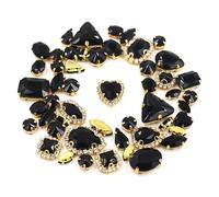 Rhinestones 50pcs/Bag Shiny 24 Color Mixed Shape Sew on Rhinestone Gold Claw Crystal Buckle DIY Wedding Decoration Clothes/Shoe/Dress(Black)