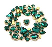 Rhinestones 50pcs/Bag Shiny 24 Color Mixed Shape Sew on Rhinestone Gold Claw Crystal Buckle DIY Wedding Decoration Clothes/Shoe/Dress(Peacock Green)