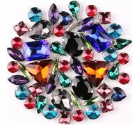 Rhinestones, 50Pcs/Bag Silver Claw Sew On Rhinestone Shapes Mix Violet Rainbow Glass Crystal DIY Trim(Dark Colors Mix)