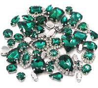 Rhinestones， 50Pcs/Pack Mix Size Shape Cup Chain Rim Crystal Stones Sliver Claw Setting Glass Rhinestone Sewing Clothing Accessories(Emerald)