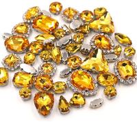 Rhinestones， 50Pcs/Pack Mix Size Shape Cup Chain Rim Crystal Stones Sliver Claw Setting Glass Rhinestone Sewing Clothing Accessories(Gold Yellow)