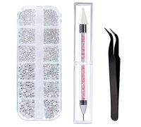 Rhinestones 6 Sizes Flat Back AB Crystal Nail Art Rhinestones and Clear Crystal Rhinestones with Pick Up Tweezer and Rhinestone Picker Dotting Pen for Nails Clothes Face And Crafts 1440 Pieces
