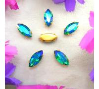 Rhinestones, AB Colors Gold Claw Sew On Rhinestone Beads Horse Eye Navette Marquise Glass Crystal(13x27mm 10pcs A1 Emerald AB)