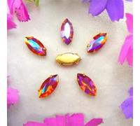 Rhinestones, AB Colors Gold Claw Sew On Rhinestone Beads Horse Eye Navette Marquise Glass Crystal(13x27mm 10pcs A13 Tea Color AB)