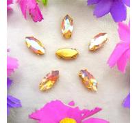 Rhinestones, AB Colors Gold Claw Sew On Rhinestone Beads Horse Eye Navette Marquise Glass Crystal(17x32mm 10pcs A15 Champagne g AB)