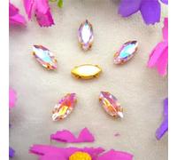Rhinestones, AB Colors Gold Claw Sew On Rhinestone Beads Horse Eye Navette Marquise Glass Crystal(4x8mm 50pcs A3 Pink AB)