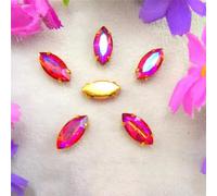 Rhinestones, AB Colors Gold Claw Sew On Rhinestone Beads Horse Eye Navette Marquise Glass Crystal(6x12mm 50pcs A4 Red AB)