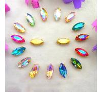 Rhinestones, AB Colors Gold Claw Sew On Rhinestone Beads Horse Eye Navette Marquise Glass Crystal(7x15mm 20pcs A16 AB Colors Mix)