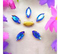 Rhinestones, AB Colors Gold Claw Sew On Rhinestone Beads Horse Eye Navette Marquise Glass Crystal(7x15mm 20pcs A14 Sapphire AB)