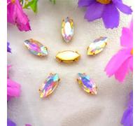 Rhinestones, AB Colors Gold Claw Sew On Rhinestone Beads Horse Eye Navette Marquise Glass Crystal(7x15mm 20pcs A5 Crystal AB)