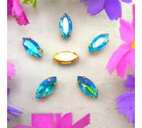 Rhinestones, AB Colors Gold Claw Sew On Rhinestone Beads Horse Eye Navette Marquise Glass Crystal(7x15mm 20pcs A12 Aquamarine AB)