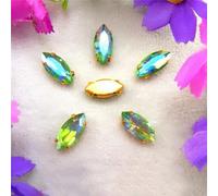 Rhinestones, AB Colors Gold Claw Sew On Rhinestone Beads Horse Eye Navette Marquise Glass Crystal(7x15mm 20pcs A6 Peridot AB)