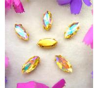 Rhinestones, AB Colors Gold Claw Sew On Rhinestone Beads Horse Eye Navette Marquise Glass Crystal(7x15mm 20pcs A11 JonquilAB)