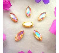 Rhinestones, AB Colors Gold Claw Sew On Rhinestone Beads Horse Eye Navette Marquise Glass Crystal(9x18mm 20pcs A7 Lt Peach AB)