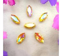 Rhinestones, AB Colors Gold Claw Sew On Rhinestone Beads Horse Eye Navette Marquise Glass Crystal(9x18mm 20pcs A9 Topaz AB)