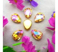 Rhinestones, AB Colors Gold Claw Sew On Rhinestone Beads Waterdrop Teardrop Glass Crystal Applique(10x14mm 20pcs A3 Champagne Gold AB)
