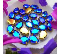 Rhinestones, AB Colors Gold Claw Sew On Rhinestone Beads Waterdrop Teardrop Glass Crystal Applique(10x14mm 20pcs A5 Sapphire AB)