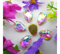 Rhinestones, AB Colors Gold Claw Sew On Rhinestone Beads Waterdrop Teardrop Glass Crystal Applique(10x14mm 20pcs A15 Crystal AB)