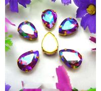 Rhinestones, AB Colors Gold Claw Sew On Rhinestone Beads Waterdrop Teardrop Glass Crystal Applique(10x14mm 20pcs A8 Red AB)