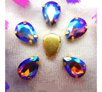 Rhinestones, AB Colors Gold Claw Sew On Rhinestone Beads Waterdrop Teardrop Glass Crystal Applique(10x14mm 20pcs A9 Tea Color AB)