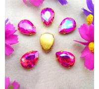 Rhinestones, AB Colors Gold Claw Sew On Rhinestone Beads Waterdrop Teardrop Glass Crystal Applique(10x14mm 20pcs A4 Rose AB)