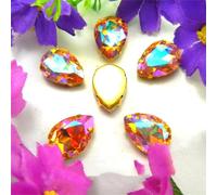 Rhinestones, AB Colors Gold Claw Sew On Rhinestone Beads Waterdrop Teardrop Glass Crystal Applique(10x14mm 20pcs A2 Topaz AB)