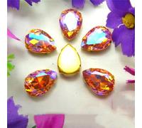 Rhinestones, AB Colors Gold Claw Sew On Rhinestone Beads Waterdrop Teardrop Glass Crystal Applique(10x14mm 20pcs A12 Lt Peach AB)