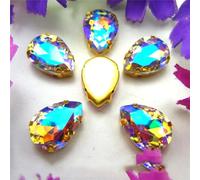 Rhinestones, AB Colors Gold Claw Sew On Rhinestone Beads Waterdrop Teardrop Glass Crystal Applique(10x14mm 20pcs A6 Violet AB)