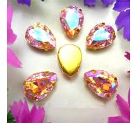 Rhinestones, AB Colors Gold Claw Sew On Rhinestone Beads Waterdrop Teardrop Glass Crystal Applique(10x14mm 20pcs A13 Pink AB)