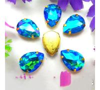 Rhinestones, AB Colors Gold Claw Sew On Rhinestone Beads Waterdrop Teardrop Glass Crystal Applique(10x14mm 20pcs A11 Aquamarine AB)