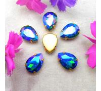 Rhinestones, AB Colors Gold Claw Sew On Rhinestone Beads Waterdrop Teardrop Glass Crystal Applique(10x14mm 20pcs A1 Emerald AB)
