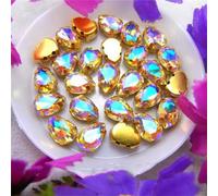 Rhinestones, AB Colors Gold Claw Sew On Rhinestone Beads Waterdrop Teardrop Glass Crystal Applique(10x14mm 20pcs A14 Jonquil AB)