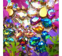 Rhinestones, AB Colors Gold Claw Sew On Rhinestone Beads Waterdrop Teardrop Glass Crystal Applique(10x14mm 20pcs A16 AB Colors Mix)