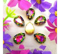 Rhinestones, AB Colors Gold Claw Sew On Rhinestone Beads Waterdrop Teardrop Glass Crystal Applique(10x14mm 20pcs A10 Rainbow)