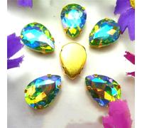 Rhinestones, AB Colors Gold Claw Sew On Rhinestone Beads Waterdrop Teardrop Glass Crystal Applique(6x8mm 50pcs A7 Peridot AB)