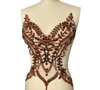 Rhinestones Beaded Bodice Applique Glass Patch Easy to use for Wedding Evening Dance Dress Decoration (Brown)