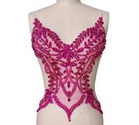 Rhinestones Beaded Bodice Applique Glass Patch Easy to use for Wedding Evening Dance Dress Decoration (Rose Red)