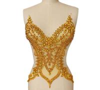 Rhinestones Beaded Bodice Applique Patch Easy to use for Wedding Evening Dance Dress Decoration (Gold)